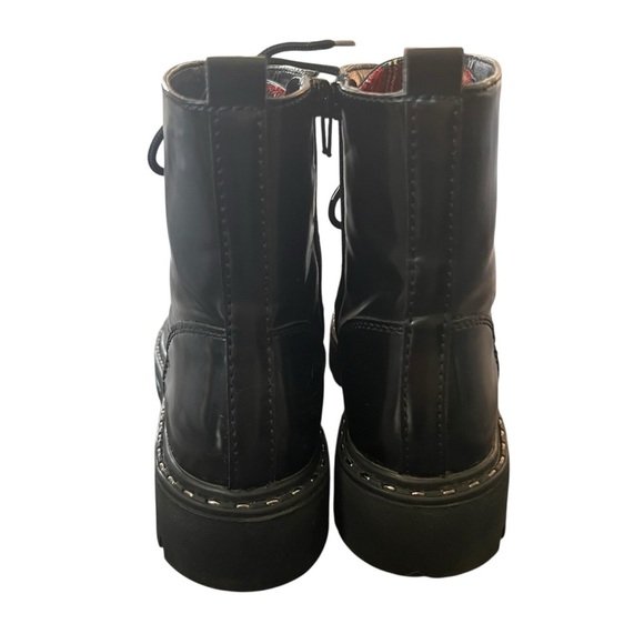 Black Lug Sole Ankle Boots Womens Lace Up Combat Style Side Zipper - Picture 5 of 8